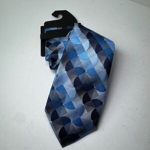 Van Heusen Men's Geometric Circles Blue 100% Silk Neck Tie Formal Business NWT